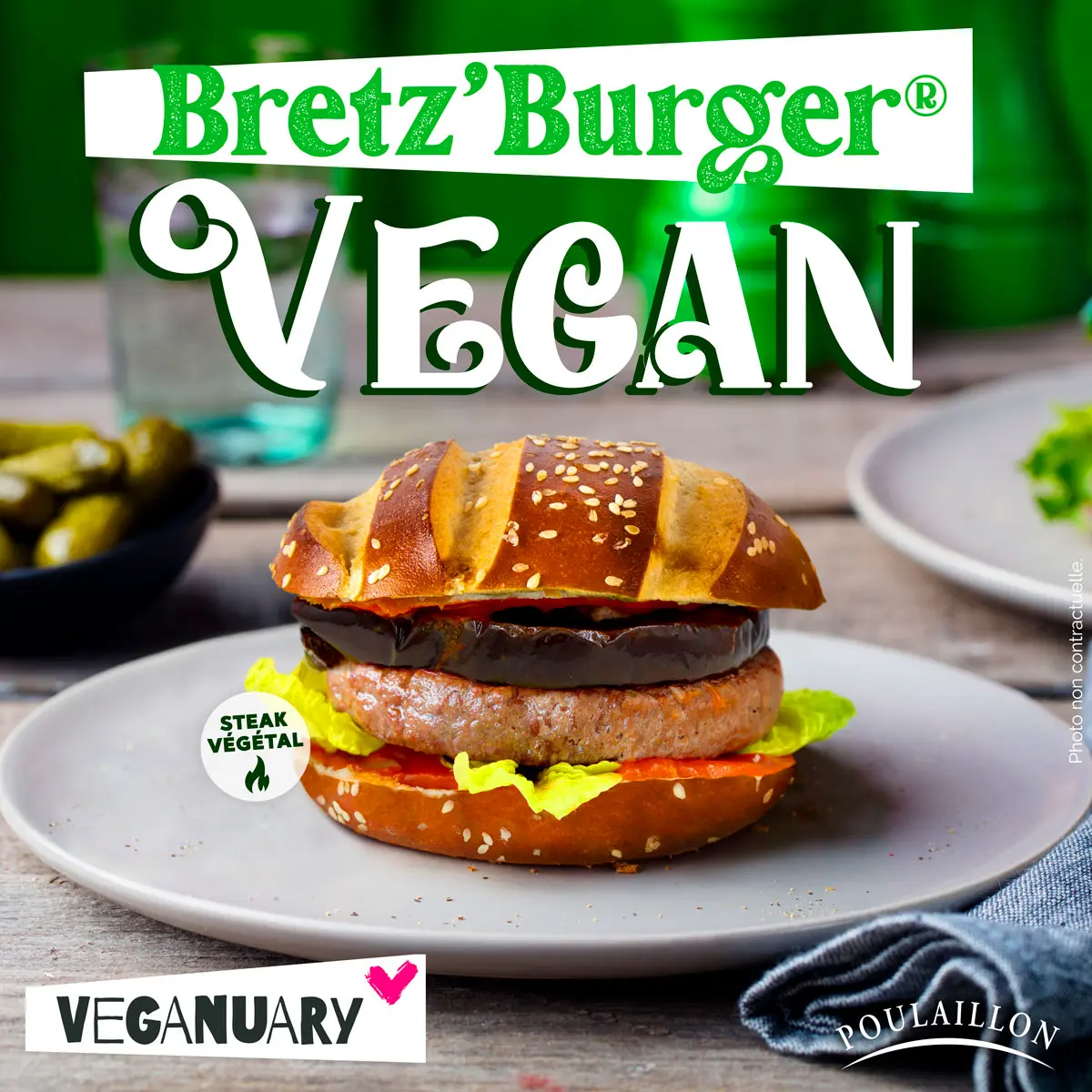 Burger vegan de Poulaillon avec pain au bretzel; le Bretz'Burger®